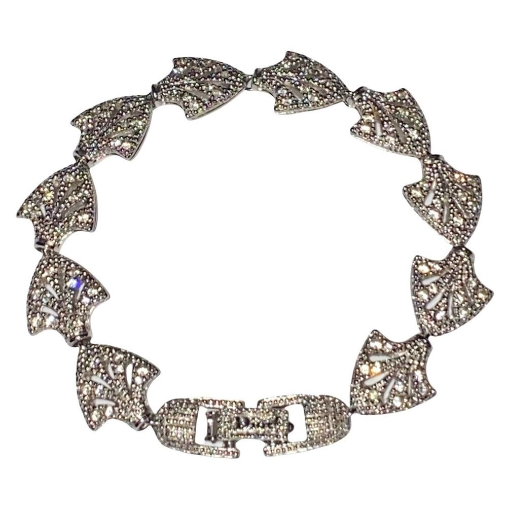 Christian Dior Silver Crystal Rhinestone Logo Filigree ICY BLING Chain Bracelet
